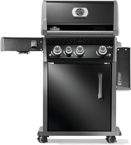 Image of Napoleon Rogue PRO 425 Propane Gas Grill with Infrared Side Burner, Black, Durable 4-Burner Backyard Grill