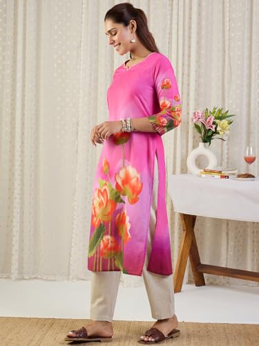 Image of INDO ERA Women's Cotton Floral Printed Straight Kurta (IESTR12002)