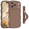 GUAGUA for iPhone 17 Pro Max Case with Wrist Strap, Wavy Edge Phone Case Cute Curly Shape with Adjustable Wristband Kickstand Shockproof Anti Slip Phone Case for iPhone 17 Pro Max 6.9'', Brown