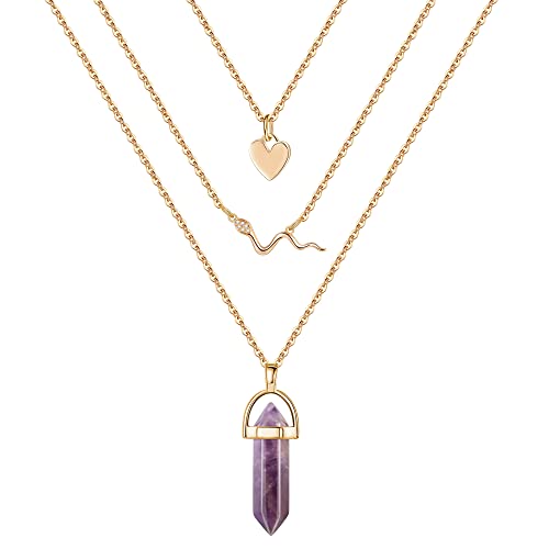 DoreenBow Crystal Necklaces for Women Spiritual Energy Healing Hexagonal Pendant Necklace Amethyst Crystal Necklace