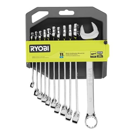 RYOBI 11 Pc. Metric Combination Wrench Set, 15° Offset, Chrome Finish
