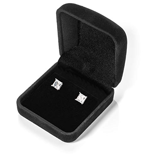 14K Solid White Gold Stud Earrings | Princess Cut Cubic Zirconia | Screw Back Posts | 2.0 CTW | With Gift Box