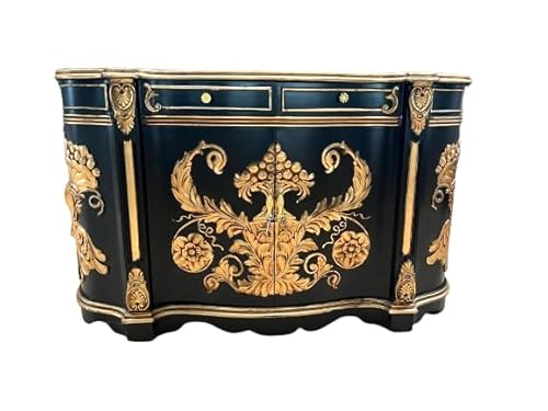 CasAmin Home & Living Armario de madera gigante estilo rococó barroco en color negro esmeralda para decoración de interiores o como vitrina en tiendas comerciales.