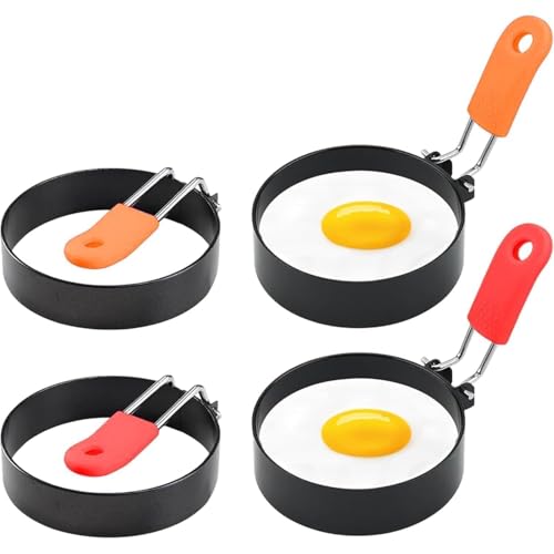 4Pcs Egg Rings for frying, egg rings non stick frying, Stainless Steel fried egg ring, Mini Burger Patty for Household Kitchen Cooking Frying(Multicolor)