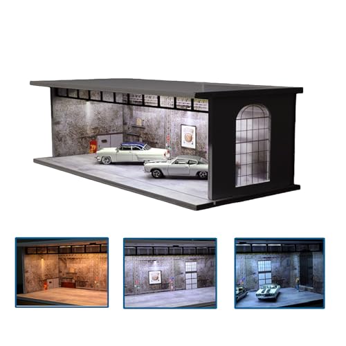 NUEIOVRW 1/64 Diorama Europäisches Garage Modell, Dreifarbige beleuchtete Parkplatz Modell Vitrine, Helligkeit Einstellbar Modellautos Szene Display Case, für Diecast Modellautos Display