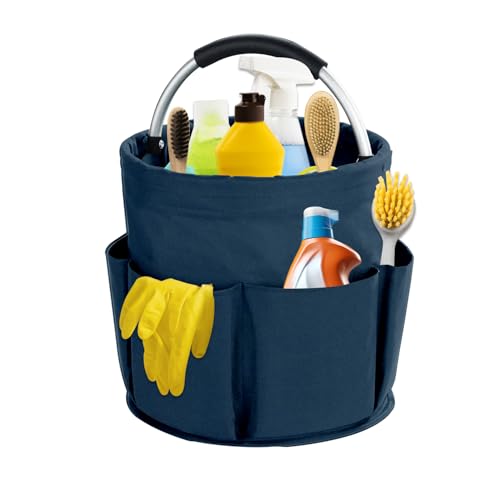 abcmilz 17L Cleaning Caddy with Handle, Cleaning Supplies Organizer, Foldable Storage Basket, Cleaning Supply Caddy, Portable Multi Cleaning Bucket Bag for Home, Garden (Blue)