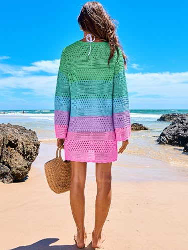 Image of ANRABESS Women Swimsuit Crochet Swim Cover Up 2026 Summer Bathing Suit Swimwear Mesh Knit Beach Dress Vacation Outfits