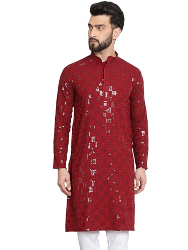 Image of SOJANYA (Since 1958 Men's Cotton Embroidered Sequinned Long Kurta