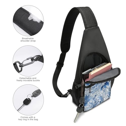 Mochila Sling Urbana Azul Estampado Hojas Pequeña miniatura 3