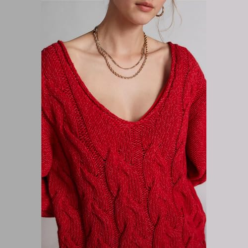 Image of Womens Oversized Off The Shoulder Sweaters Chunky Knit Wide V-Neck Tops Casual Slouchy Pullover Fall Outfits