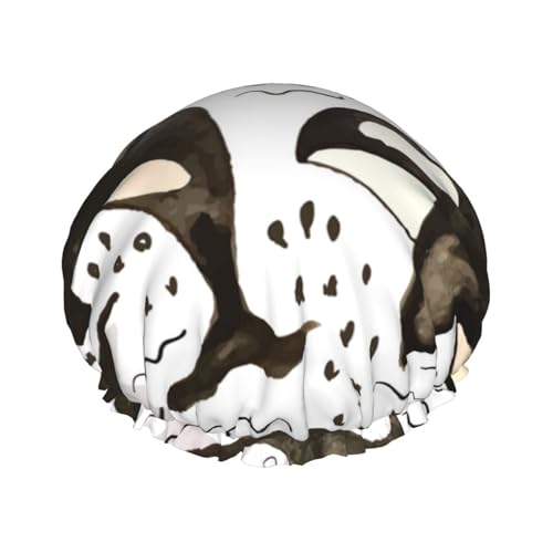 Gorro de ducha impermeable con banda elástica, gorro de ducha reutilizable de doble capa para mujer,Orcas de acuarela
