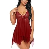 liaddkv Riemen nbsp; Unterwäsche Blumenneck andererseits Spitze Babypuppe Frauen Chemise Sleepwear V Wäschenetz Dessous (Wine Red, XL)
