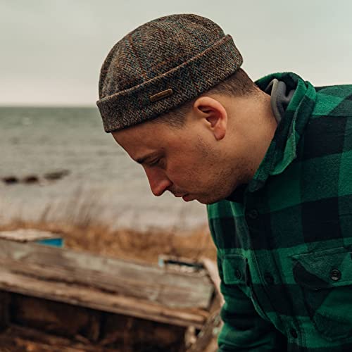 Sterkowski Docker Cap | Genuine Scottish Tweed Beanie For Men And Women | Docker Hat Sailor Beanie Skullcap Beanie For Men Leon Hat Brimless Hat Vintage Hats For Men Brown/Blue Check 57 Cm #TOP3