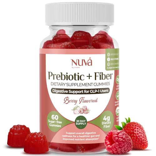 NuVa by Trulore Prebiotic + Fiber Gummies | GLP-1 User Nutritional Support | Sugar Free Fiber Gummies for Adults | Berry Flavor | Non-GMO Digestive Balance for Men & Women | 60 Gummies - 30 day Supply