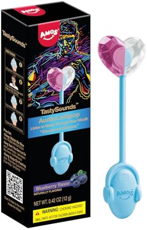 Amos Music Lollipop Candy, Audio Singing Lollipop, Individually Wrapped Natural Blueberry Flavor (1 Pack)