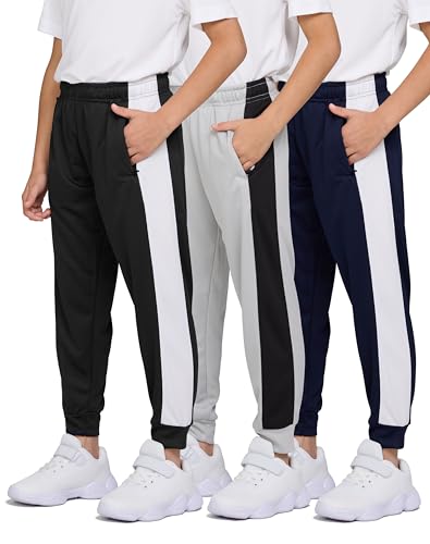 PURE CHAMP 3 Pack Boys Sweatpants Mesh Lightweight Kids Clothes with Zipper Pockets Active Quick-Dry Boys Pants Sizes 4-20 (Set 3 Size Small)