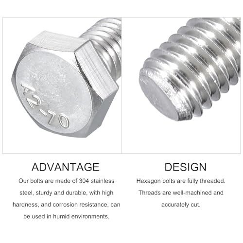 Image of METALLIXITY Hex Bolts (M8-1.25x16mm) 4Pcs, 304 Stainless Steel Coarse Fully Threaded Hex Head Screw Bolt Machine Screws - for Furniture Repair, Silver