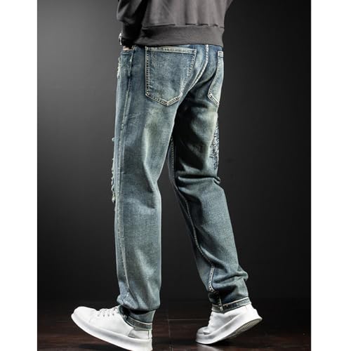 Mens Embroidered Dragon Jeans Vintage Straight Leg Distressed Denim Pants 28-443