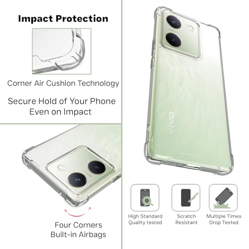 Image of RIGGEAR Shockproof Clear Hybrid Armor Back Cover Case for VIVO Y200 Pro 5G / Y300 Plus 5G (Transparent PC with TPU Bumper)
