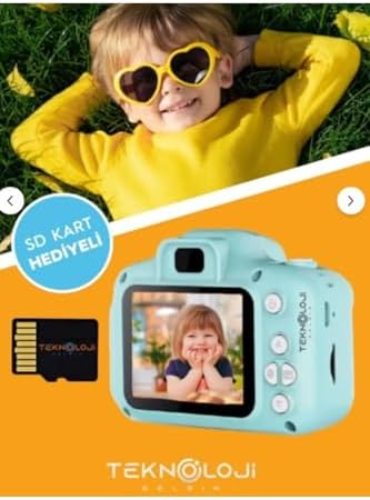 Dijital Fotoğraf Makinesi Mini 1080p HD Kamera Hafıza Kart Hediyeli Çocuk Kamerası - Mavi - Görsel 3