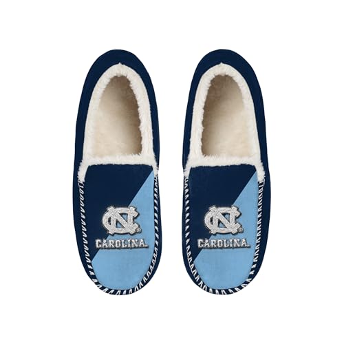 FOCO NCAA Unisex-Adult Officially Licensed Color Block Primary Logo Sherpa Lined Moccasin Slippers (North Carolina Tar Heels US Footwear Size System Adult Men Numeric Range Medium 5 6)
