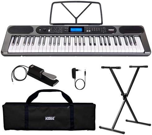Kit Teclado Musical Kobe Kb-400 5/8 61 Teclas Com Sensibilidade C...