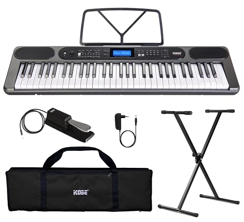 Kit Teclado Musical Kobe Kb-400 5/8 61 Teclas Com Sensibilidade Conexão Midi Usb Entrada P/Pedal Sustain 500 Timbres - Completo