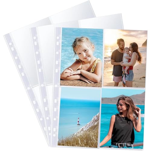 30 Stück Klarsichthüllen a4 Taschen A4 Fotohüllen für 2/3/4 Binder, Transparente Postkartenhüllen mit 4 Fächern (105x154mm) Top Loading Fotoalbum Nachfüllseiten für Sammelkarten, Familienfotos