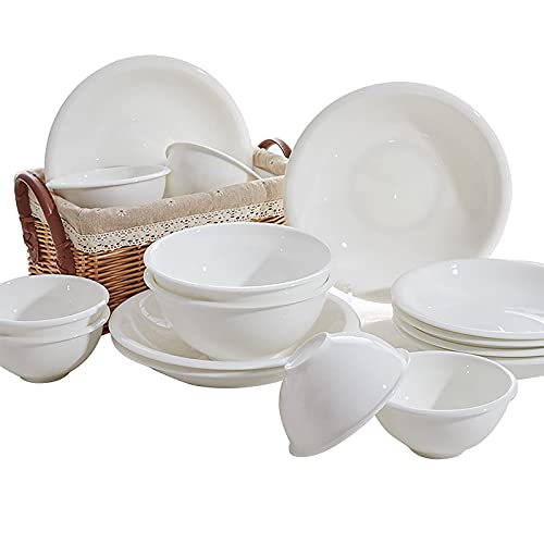 SQMGFA Juego de vajilla de Porcelana China de 56 Piezas, Redondo y Grueso, de Porcelana Blanca, con tazón para Cereales, Platos de Postre y Olla para Sopa, para 12 Personas.