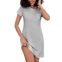 Bresdk Camicia da Notte Donna Estiva in Cotone Camicie Notte a Maniche Corta Eleganti Curvy Vestito da Notte Leggero e Confortevole