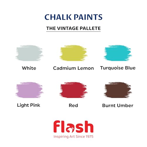 Image of Flash Acrylic Chalk Paint Set | Chalky Finish | 6 Colors The Vintage Palette | 15 ml, 0.5 fl oz Each | High Pigment Strength | Non Fading | Indoor /Outdoor | Non Toxic | Multi-Surface Paint | Pro Artist, Hobby Painters & Kid