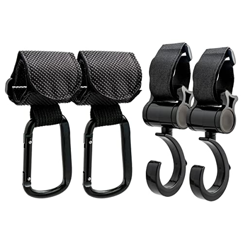 Ganci Regolabili Per Passeggino, 2 Pezzi Nero E Grigio, Supporto 3kg, Clip Per Borse E Pannolini, Compatibili Con Carrozzine E Sedie A Rotelle