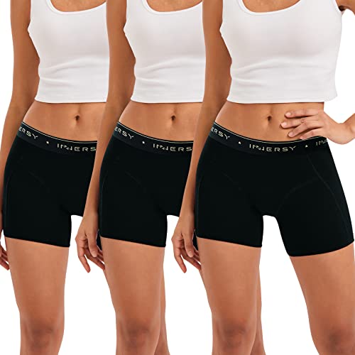 INNERSY Boxershorts Damen Schwarz Hipster Unterwäsche Chub Rub Shorts Boyshorts Panties 3 Pack (38-40, 3 Schwarz)