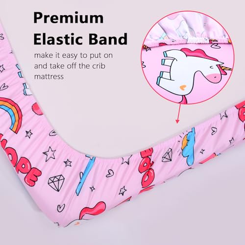 Image of Unicorn Baby Fitted Crib Sheet Soft Microfiber 52 inch x 28 inch Crib Mattress Sheet for Girls Breathable Baby Bedding with Rainbow Unicorn Design