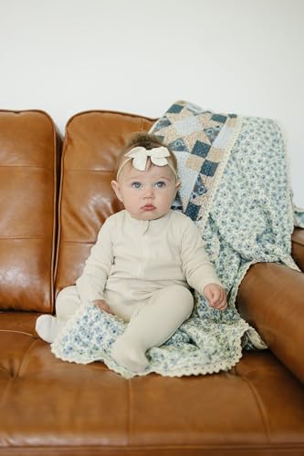 Image of Mebie Baby Muslin Quilt, Patchwork Print and Blue Blossom, 100% Muslin Cotton Baby Blankets for Girls and Boys, Muslin Baby Blanket for Newborns, 47 inchx47 inch