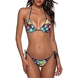 Rasta Cannabis Weed Marijuana Leaf Leaves White Tie Dye Colored Bikini Set for Women - Two Piece Swimsuits Sexy Swimwear - Thong String Lace up Bathing Suit