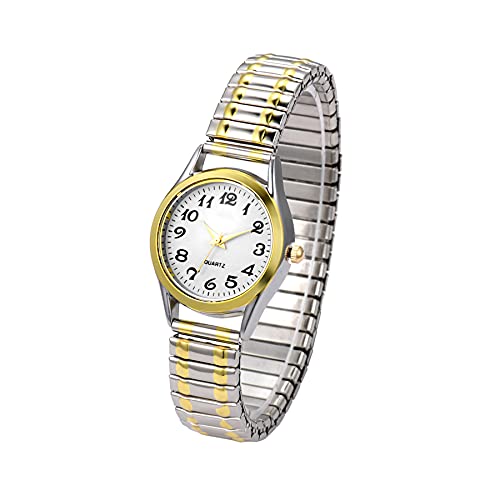 JewelryWe Women’s Ultra Thin Easy Reader Watch with Elastic Strap Golden/Silver Tone Stretch Band Watches