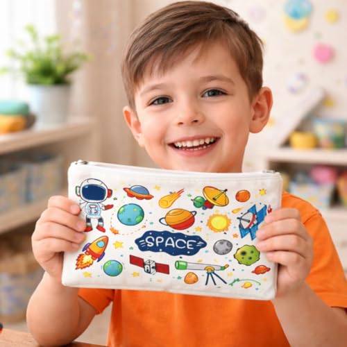 Image of Digitox DIY Space Painting Kit for Kids | Paint Your Own Zipper Pouch | Space Craft Kit with Astronaut, Rocket, Planet, Alien & Satellite Designs | Art & Craft Activity, Birthday Return Gift for Boys & Girls 3-7 Years