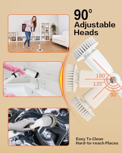 Image of 500RPM /S Multi Function Electric Spin Scrubber for Cleaning Bathroom Floor,Upgraded IPX7 Waterproof Shower Scrubber with Power LCD Display Cordless Tub Tile Scrubber (Grey)