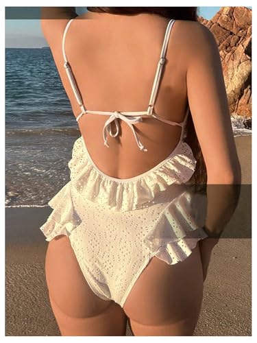 SweatyRocks Women's Ruffle One Piece Swimsuit Deep V Neck Tummy Control Bathing Suit2