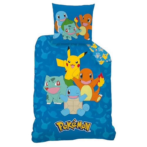 Parure de Lit Pokémon, Housse de Couette Réversible 140x200 cm, Taie d'oreiller 65x65 cm (Parure Housse de Couette Pokémon - B)