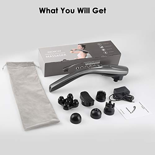 MOICO Handheld Back Massager, 6 Interchangeable Nodes, 10 Speeds & 12 Modes, Cordless Massagers Handheld Deep Tissue Massager for Muscles, Neck, Shoulder, Arms, Leg, Calf, Foot, Full Body Pain Relief