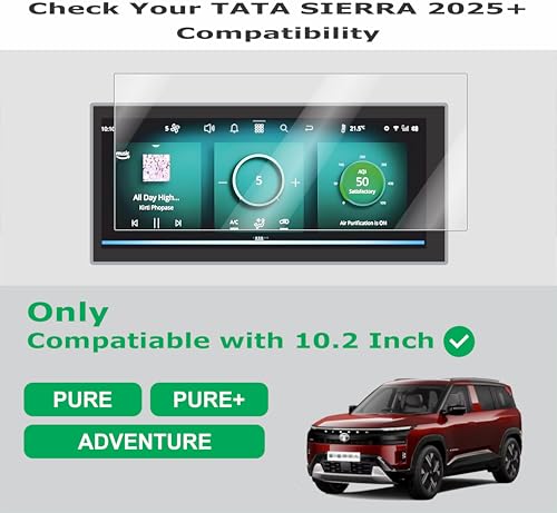 Image of OHAYO 4 Pack Screen Protector for Tata Sierra 2025, 2026 & 2027 | Compatible with Adventure, Pure & Pure+ Variants | 10.25 Inch Infotainment Touchscreen, 7 Inch Instrument Cluster, AC Control Panel & Steering Control Display Protector | Military Strength 9H Hardness, Scratch Resistant, HD Clarity, Bubble Free | Not Tempered Glass