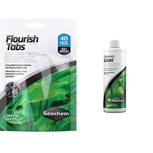 Seachem Flourish Tabs Growth Supplement - Aquatic Plant Stimulant 40 ct & Flourish Excel Bioavailable Carbon - Organic Carbon Source for Aquatic Plants 500 ml