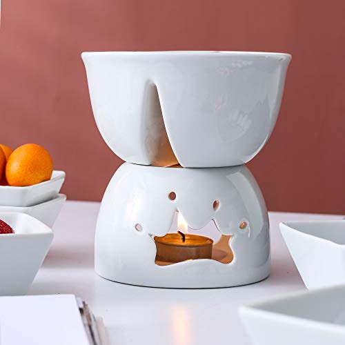 Foto von MALACASA, Serie Favor, 14 teilig Porzellan Schokofondue Set, Käsefondue Topf-Set mit 6 Fondue Gabeln 6 Fondue Schalchen, Fondueset für 6 Personen für Schoko Käse Nachtisch, 400ML