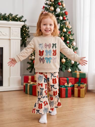 Kislio Toddler Baby Girl Christmas Outfit Long Sleeve Sweatshirt Top Flared Bell Bottom Pants Infant Girls Christmas Clothes Set - image 3