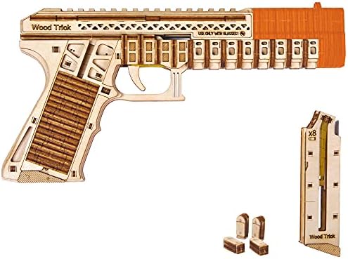 Wood Trick Defenders Gun 3D Wooden Puzzles for Adults and Kids to Build - Shoots up to 13 ft - 2 Clips - 9x5 in - Wooden Model Kits for Adults and Kids - 14+