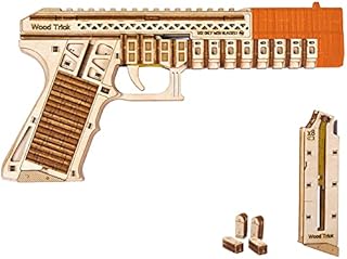 Wood Trick Defenders Gun 3D Wooden Puzzles for Adults and Kids to Build - Shoots up to 13 ft - 2 Clips - 9x5 in - Wooden Model Kits for Adults and Kids - 14+