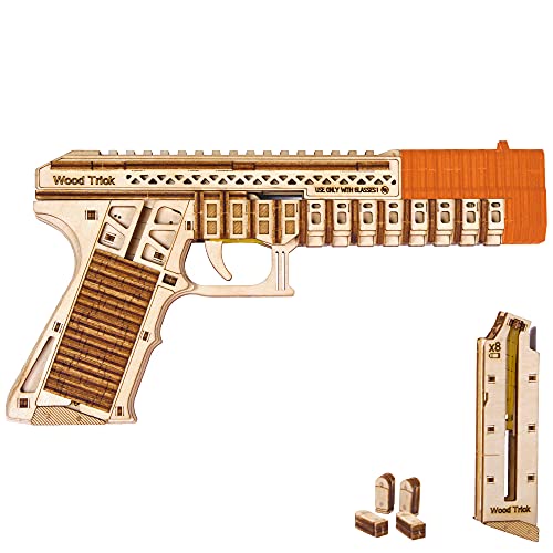 Wood Trick Defenders Gun 3D Puzzles en Bois pour Adultes et Enfants à Construire - Tire jusqu'à 4 mètres - 2 Chargeurs - Kits de modèles en Bois pour...