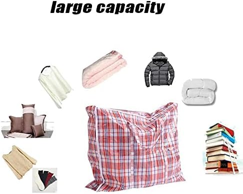 Reusable Laundry Bags Strong & Durable Moving Bags with Zipper & Handles Checkered for Laundry Moving House Storage Shopping, Underbed Storage Solutions (Pack of 5 - 100x70cm)